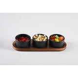 Ceramic Condiment Set on Acacia Wood Base