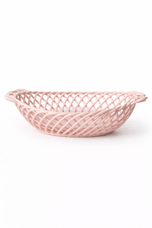 Ceramic Oval Basket – Hand-Woven Dish in White, Beige & Pink Glazed Porcelain