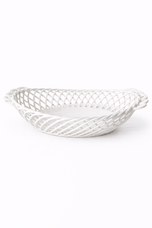 Ceramic Oval Basket – Hand-Woven Dish in White, Beige & Pink Glazed Porcelain