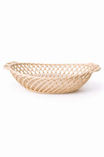 Ceramic Oval Basket – Hand-Woven Dish in White, Beige & Pink Glazed Porcelain