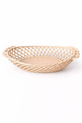 Ceramic Oval Basket – Hand-Woven Dish in White, Beige & Pink Glazed Porcelain