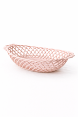 Ceramic Oval Basket – Hand-Woven Dish in White, Beige & Pink Glazed Porcelain
