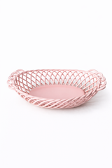 Ceramic Oval Basket – Hand-Woven Dish in White, Beige & Pink Glazed Porcelain