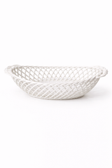 Ceramic Oval Basket – Hand-Woven Dish in White, Beige & Pink Glazed Porcelain