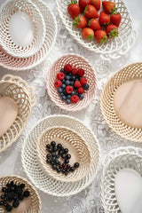Ceramic Round Hand-Woven Basket – White, Beige & Pink Glazed Porcelain