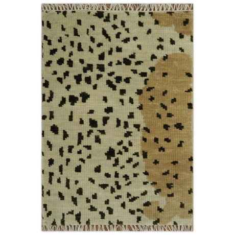 Chaia Dotted Beige, Camel and Charcoal Hand Knotted 2x3 wool area rug-Area Rug-Parc Decor