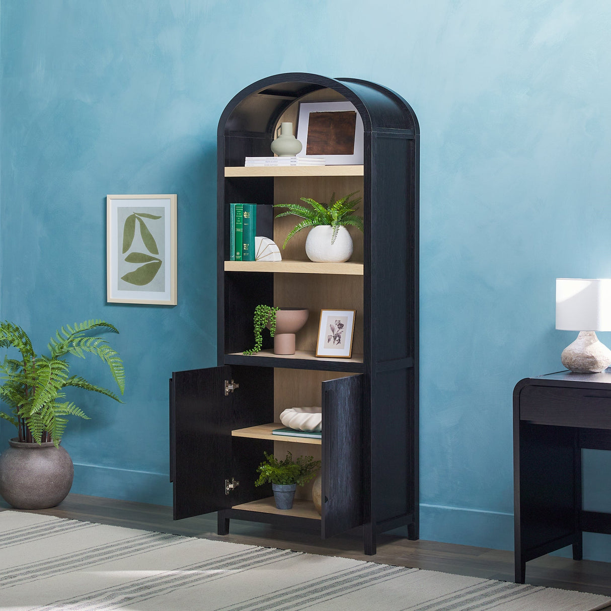 Chantelle Modern Arched Bookshelf with Cabinet-Home Office-Parc Decor