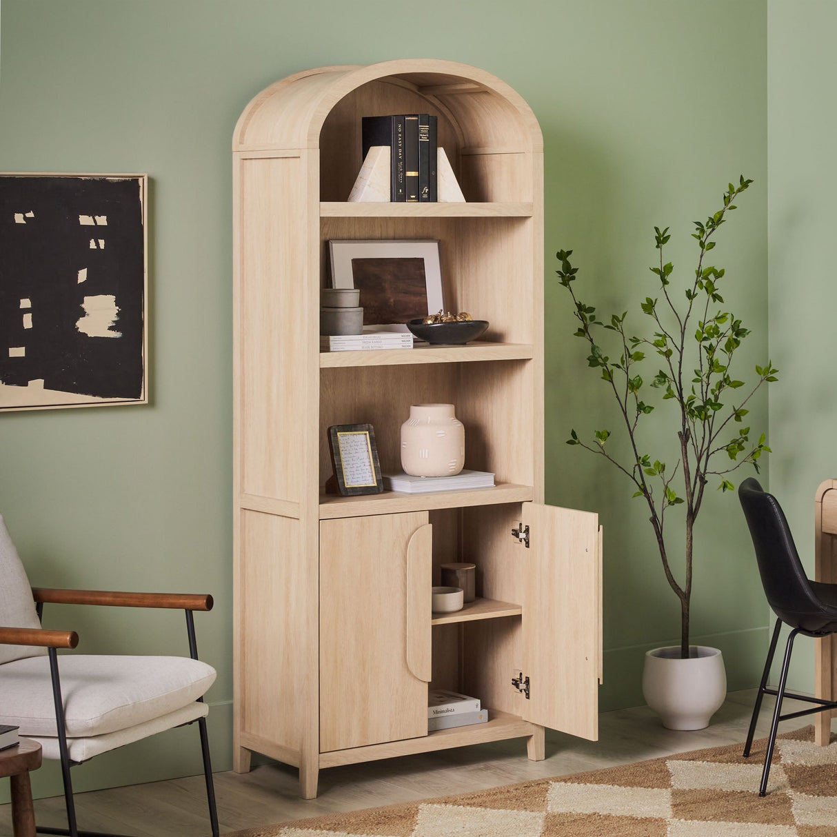 Chantelle Modern Arched Bookshelf with Cabinet-Home Office-Parc Decor