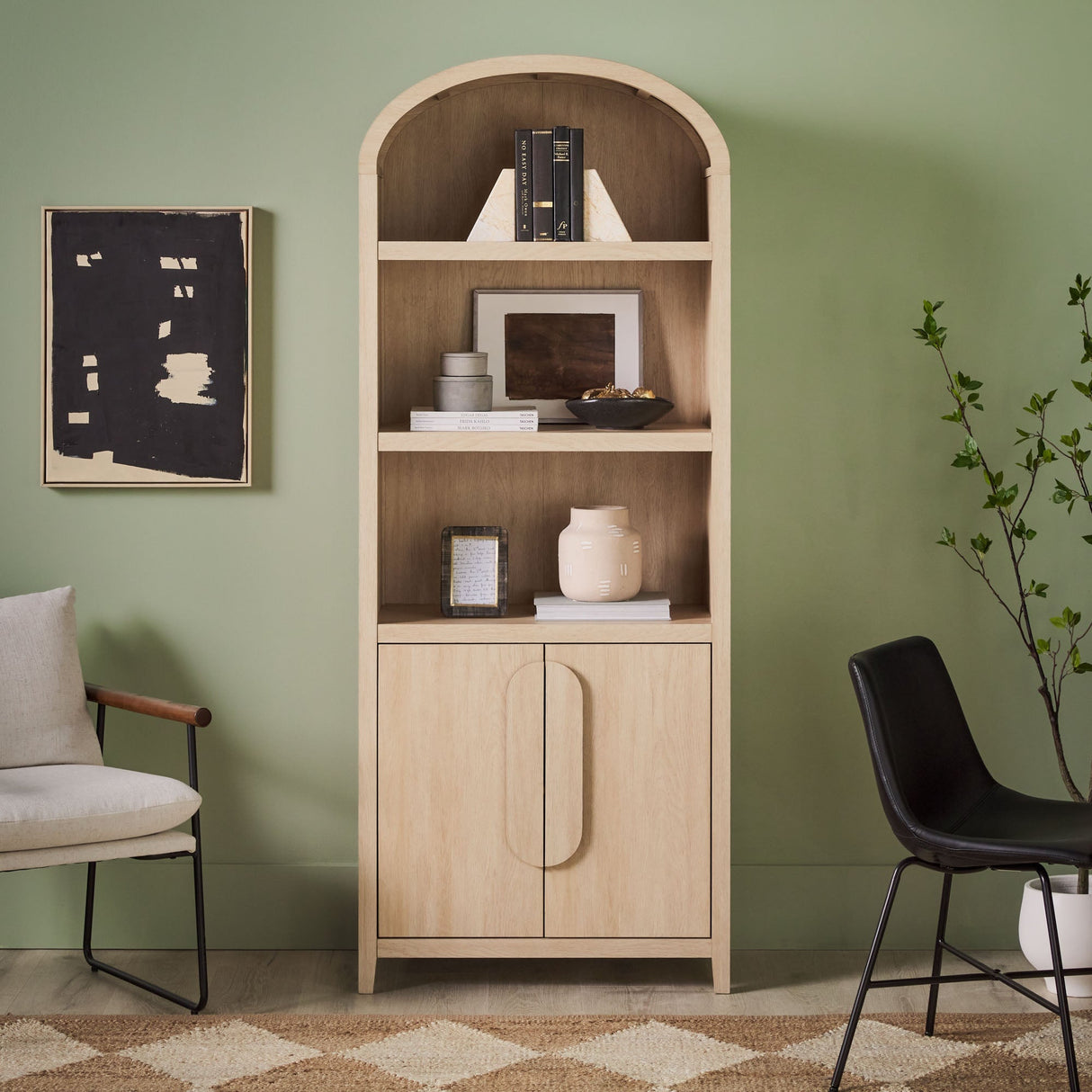 Chantelle Modern Arched Bookshelf with Cabinet-Home Office-Parc Decor