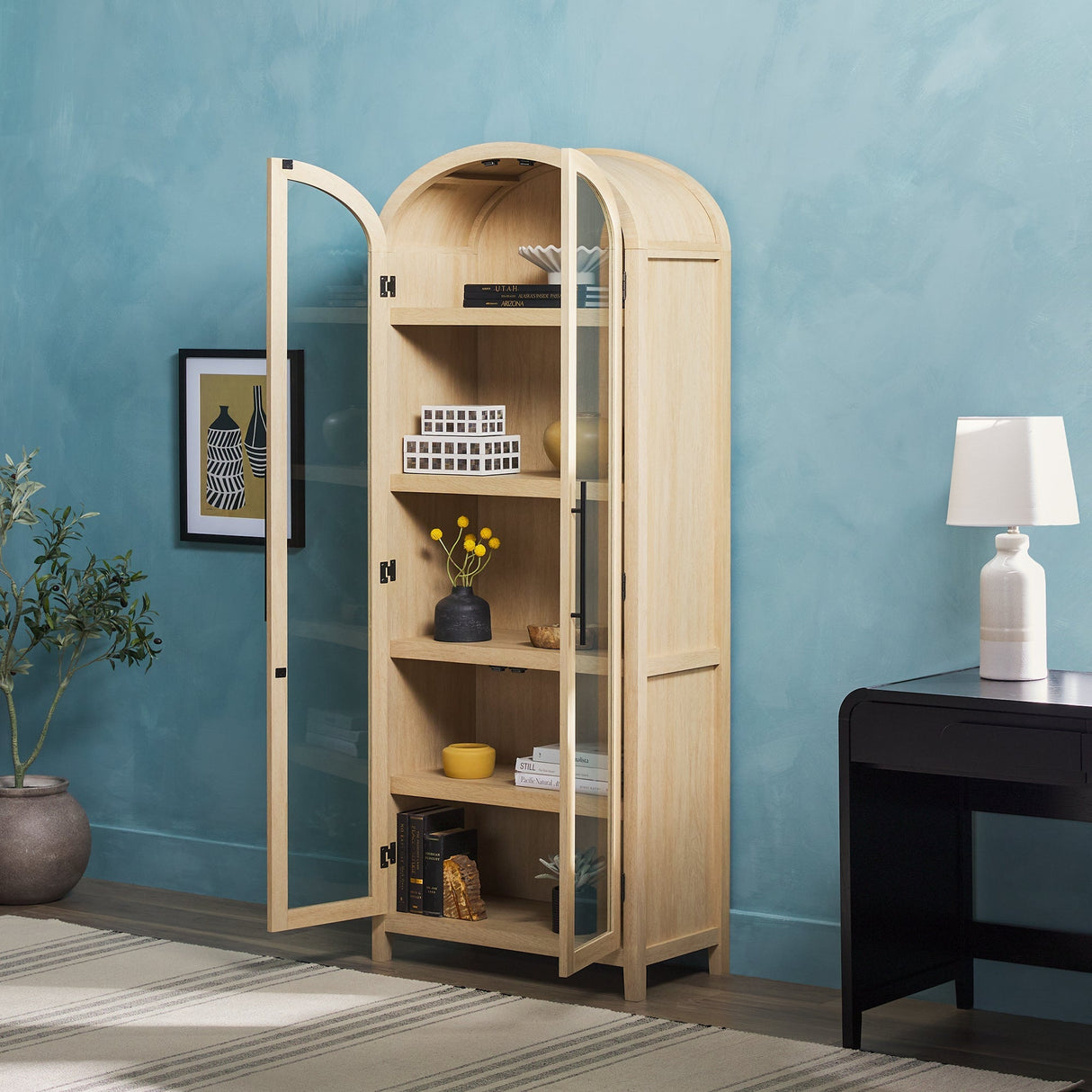 Chantelle Modern Arched Bookshelf with Glass Doors-Home Office-Parc Decor