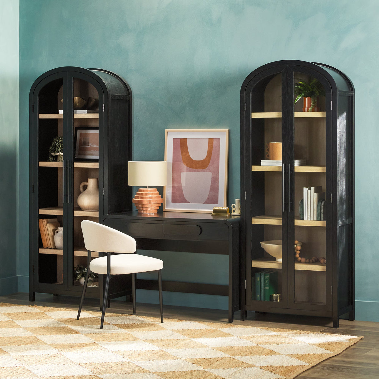 Chantelle Modern Arched Bookshelf with Glass Doors-Home Office-Parc Decor