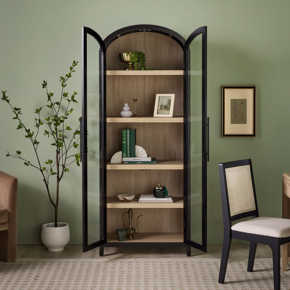 Chantelle Modern Arched Bookshelf with Glass Doors-Home Office-Parc Decor