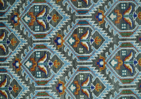Charcoal And Blue Traditional Hand Knotted Multi Size Wool area Rug