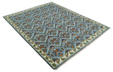 Charcoal And Blue Traditional Hand Knotted Multi Size Wool area Rug
