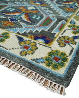 Charcoal And Blue Traditional Hand Knotted Multi Size Wool area Rug