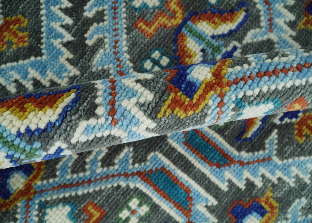 Charcoal And Blue Traditional Hand Knotted Multi Size Wool area Rug