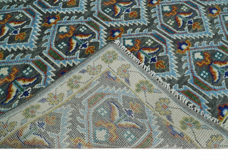 Charcoal And Blue Traditional Hand Knotted Multi Size Wool area Rug