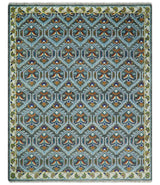 Charcoal And Blue Traditional Hand Knotted Multi Size Wool area Rug