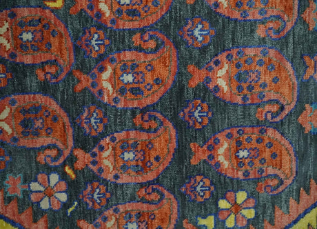 Charcoal And Rust Traditional Design Heriz Hand Knotted wool Area Rug