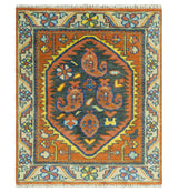 Charcoal And Rust Traditional Design Heriz Hand Knotted wool Area Rug