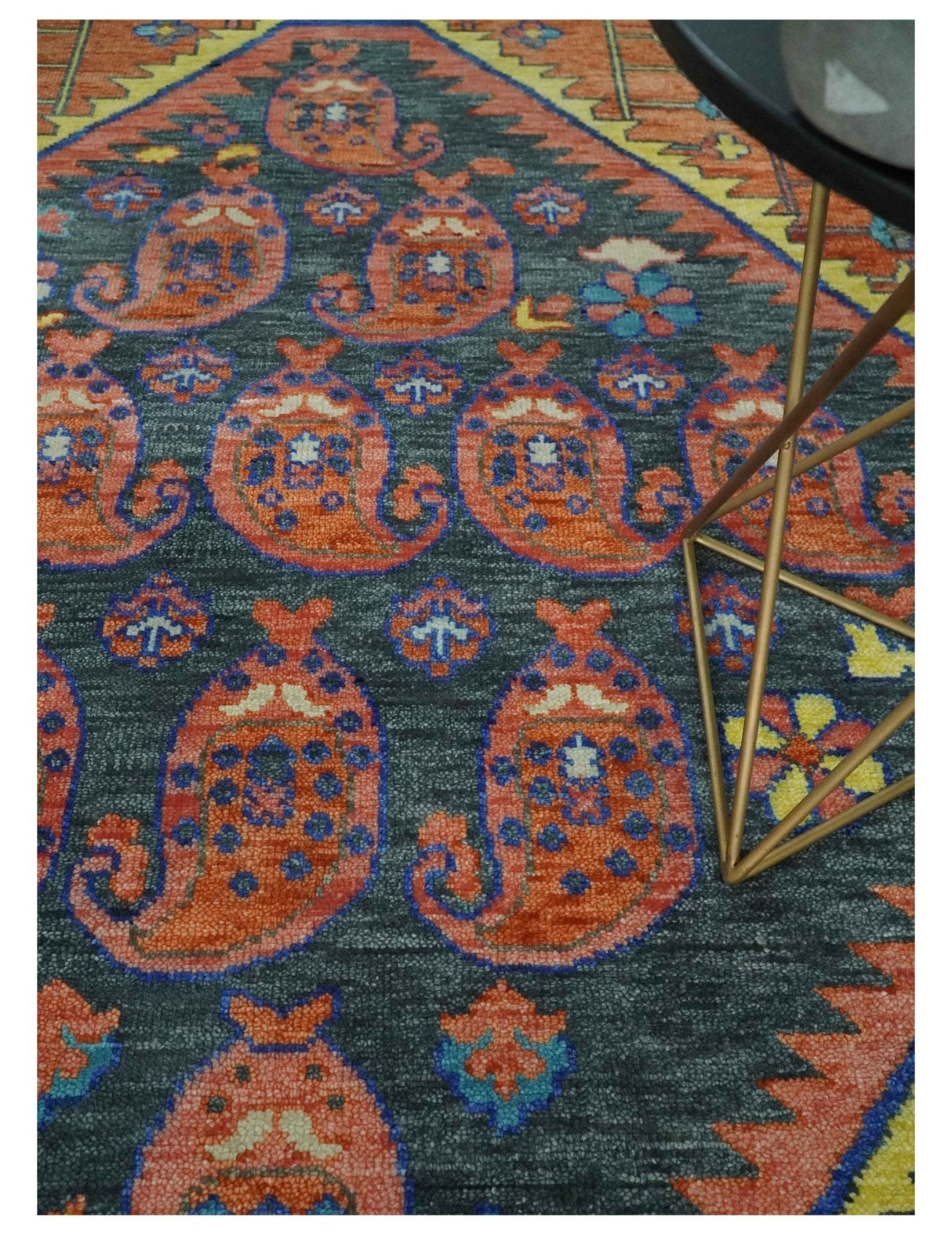 Charcoal And Rust Traditional Design Heriz Hand Knotted wool Area Rug