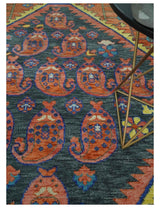 Charcoal And Rust Traditional Design Heriz Hand Knotted wool Area Rug