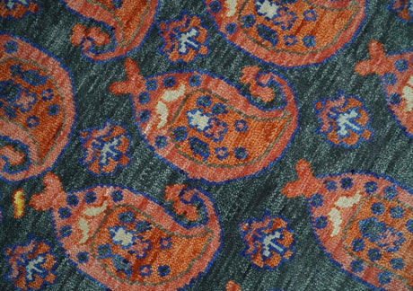 Charcoal And Rust Traditional Design Heriz Hand Knotted wool Area Rug