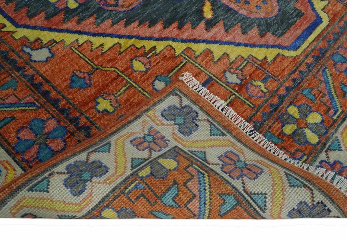 Charcoal And Rust Traditional Design Heriz Hand Knotted wool Area Rug