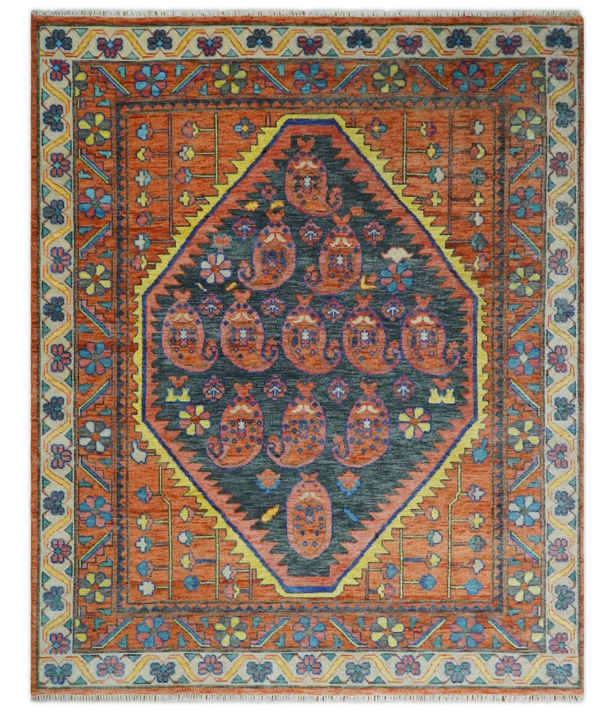 Charcoal And Rust Traditional Design Heriz Hand Knotted wool Area Rug