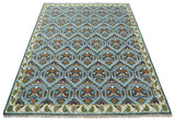 Charcoal, Blue and Ivory Traditional Hand Knotted Multi Size Wool area Rug