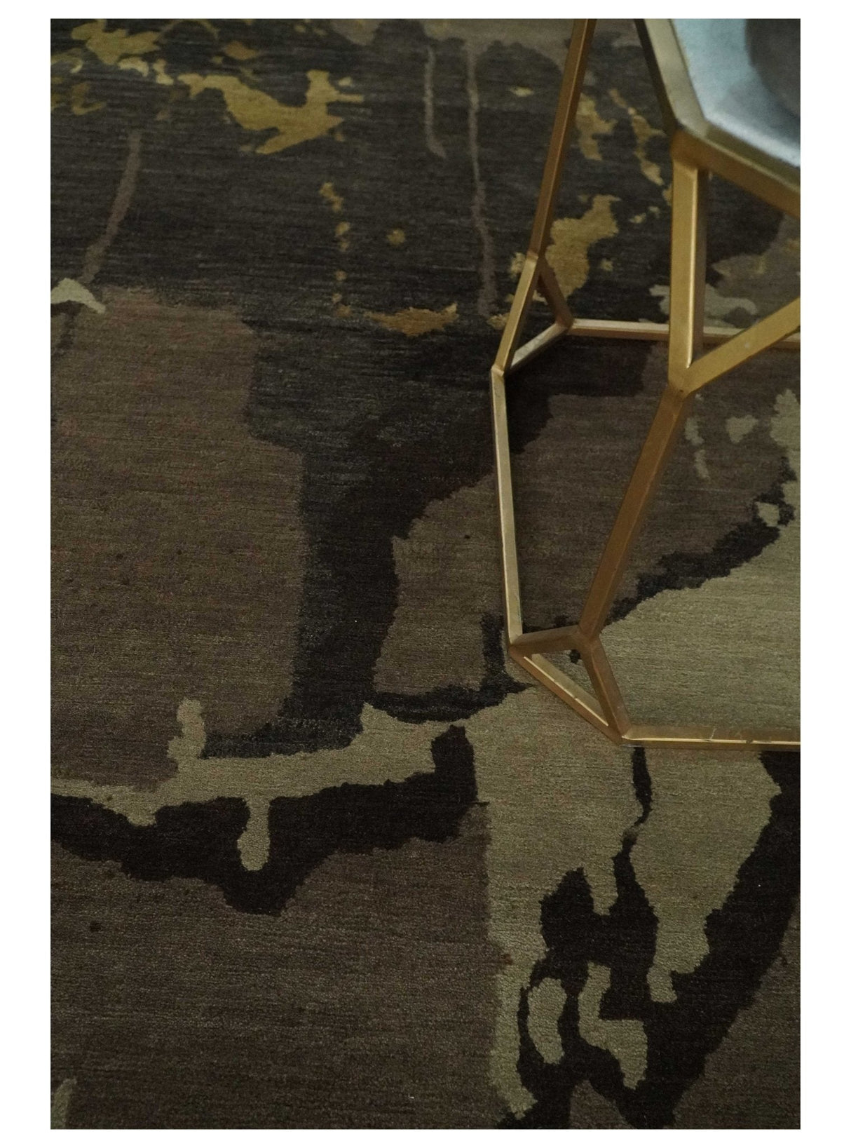 Charcoal, Brown, Beige and Olive Modern Abstract Hand loom 5x6.6 Wool And Art Silk Area Rug-Area Rug-Parc Decor