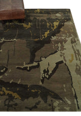 Charcoal, Brown, Beige and Olive Modern Abstract Hand loom 5x6.6 Wool And Art Silk Area Rug-Area Rug-Parc Decor