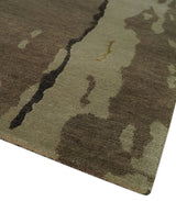 Charcoal, Brown, Beige and Olive Modern Abstract Hand loom 5x6.6 Wool And Art Silk Area Rug-Area Rug-Parc Decor