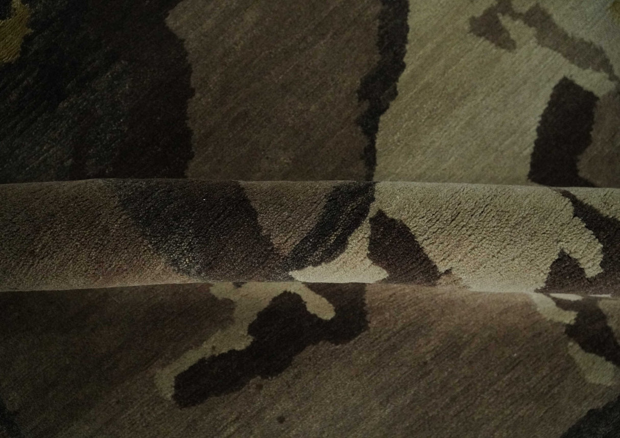 Charcoal, Brown, Beige and Olive Modern Abstract Hand loom 5x6.6 Wool And Art Silk Area Rug-Area Rug-Parc Decor