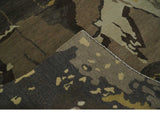 Charcoal, Brown, Beige and Olive Modern Abstract Hand loom 5x6.6 Wool And Art Silk Area Rug-Area Rug-Parc Decor