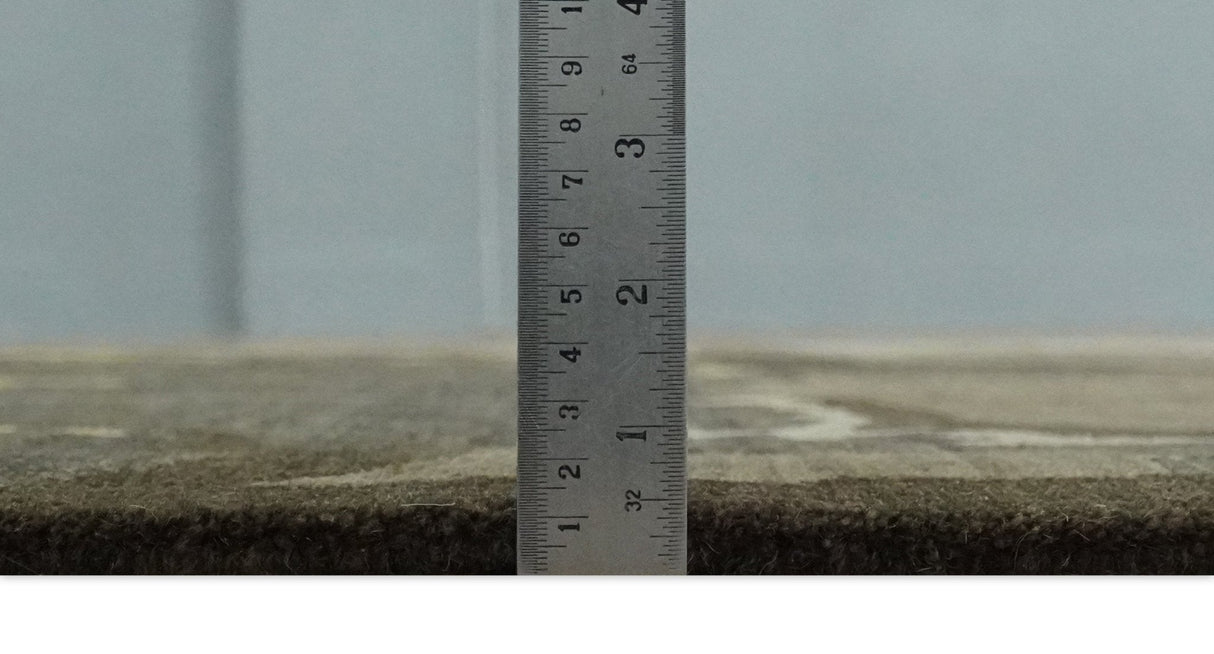 Charcoal, Brown, Beige and Olive Modern Abstract Hand loom 5x6.6 Wool And Art Silk Area Rug-Area Rug-Parc Decor