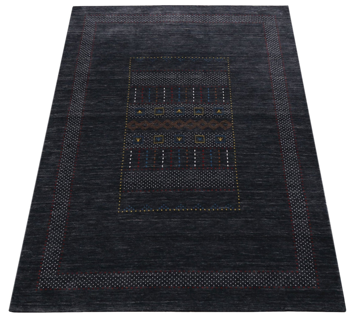 Charcoal Center Pattern Hand Loomed Wool Area Rug