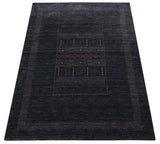 Charcoal Center Pattern Hand Loomed Wool Area Rug