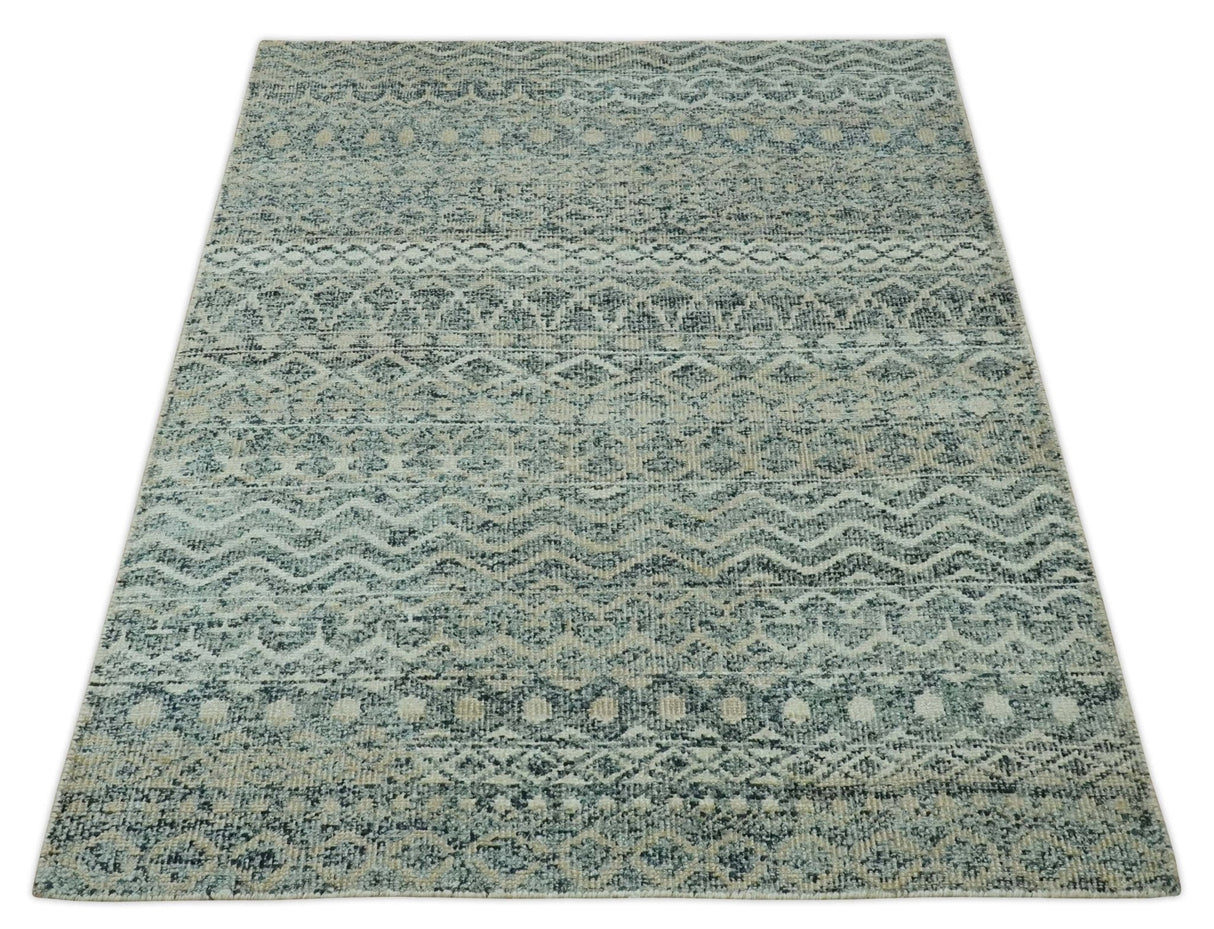 Charcoal, Gray and Beige 5x7 Hand Knotted Southwestern Tribal Trellis wool Rug