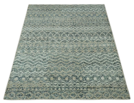 Charcoal, Gray and Beige 5x7 Hand Knotted Southwestern Tribal Trellis wool Rug