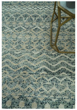 Charcoal, Gray and Beige 5x7 Hand Knotted Southwestern Tribal Trellis wool Rug