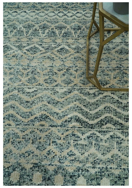 Charcoal, Gray and Beige 5x7 Hand Knotted Southwestern Tribal Trellis wool Rug