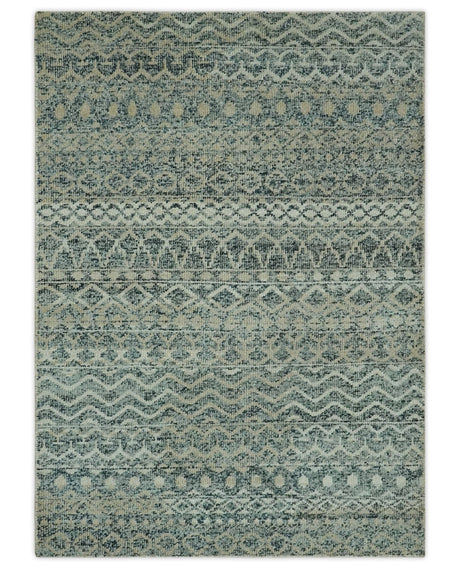 Charcoal, Gray and Beige 5x7 Hand Knotted Southwestern Tribal Trellis wool Rug