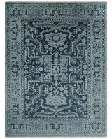 Charcoal, Gray and Silver 9x12 Hand Knotted Traditional Persian Oushak Wool Rug, Accent Rug | TRDCP1083912-Area Rug-Parc Decor