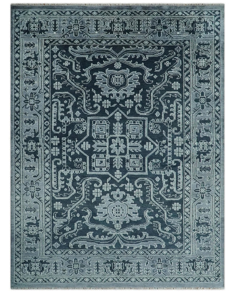Charcoal, Gray and Silver 9x12 Hand Knotted Traditional Persian Oushak Wool Rug, Accent Rug | TRDCP1083912-Area Rug-Parc Decor