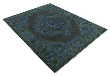 Charcoal, Gray, Green and Blue Neon look Traditional Heriz Medallion Multi Size wool Area Rug