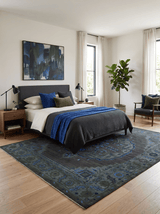 Charcoal, Gray, Green and Blue Neon look Traditional Heriz Medallion Multi Size wool Area Rug