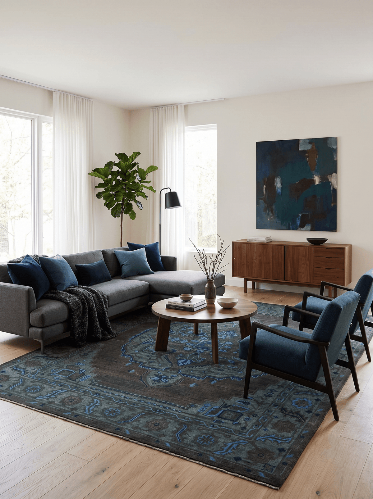 Charcoal, Gray, Green and Blue Neon look Traditional Heriz Medallion Multi Size wool Area Rug