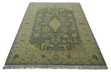 Charcoal, Olive and Mustard Hand knotted Oriental Oushak Custom Made wool Area Rug