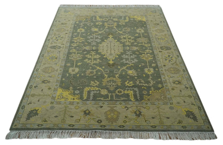 Charcoal, Olive and Mustard Hand knotted Oriental Oushak Custom Made wool Area Rug